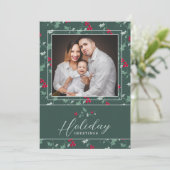 Kerstmis fotokaart groene rode bessen Kerstmis Feestdagenkaart (Staand voorkant)