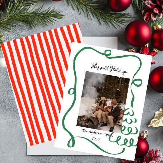 Kerstmis Fotokaart met de hand getekende Rode Stri Kaart