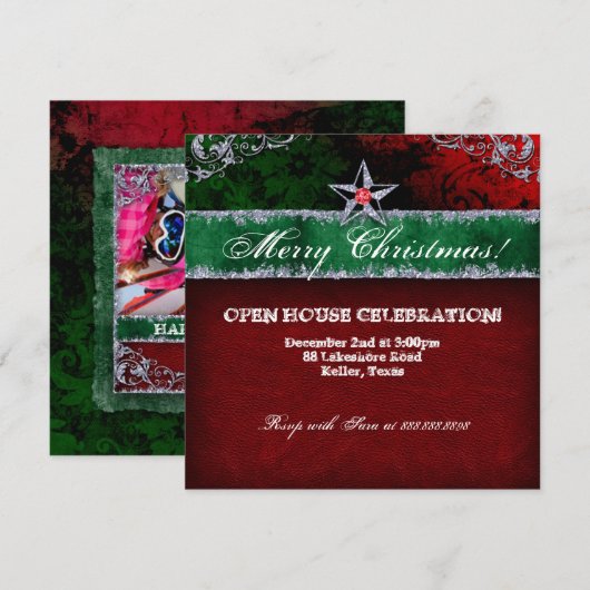 Kerstmis  fotokaart Star Red Green Kaart (Voorkant / Achterkant)