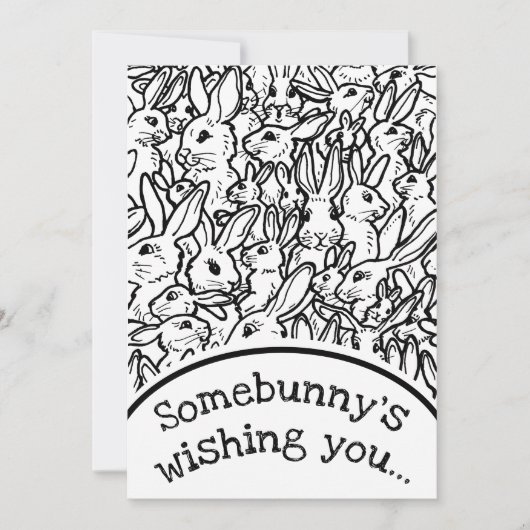 Kerstmis fotokaart zwart wit konijn tekening feestdagenkaart (Voorkant)