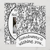 Kerstmis fotokaart zwart wit konijn tekening feestdagenkaart (Voorkant / Achterkant)