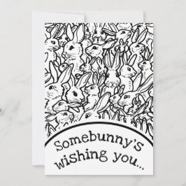 Kerstmis fotokaart zwart wit konijn tekening feestdagenkaart