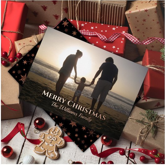 Kerstmis Fotonaam Elegant Roos Goud Custom Folie Feestdagenkaart