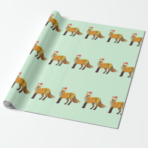 Kerstmis Fox Polka Dot Blauwgroen Cadeaupapier