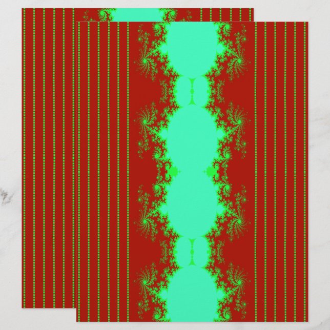 Kerstmis Fractal Rood & Groen Scrapbook Papier (Voorkant / Achterkant)
