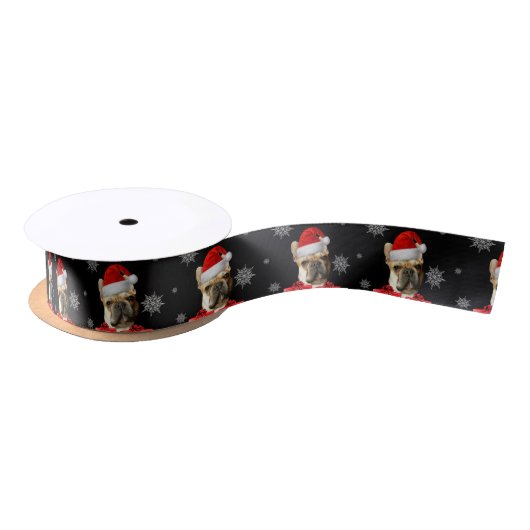 Kerstmis, Frans Bulldog Satin Ribbon Satijnen Lint (Spoel)