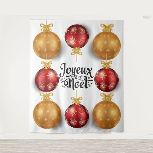 Kerstmis Frans rode gouden kerstbal vakantie Wandkleed (Voorkant)