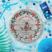 Kerstmis Franse Bull Dog Antlers Rustic Greenery Papieren Bordje (Feest)