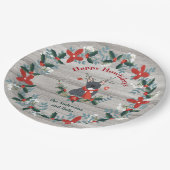 Kerstmis Franse Bull Dog Antlers Rustic Greenery Papieren Bordje (Gekanteld)