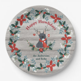 Kerstmis Franse Bull Dog Antlers Rustic Greenery Papieren Bordje