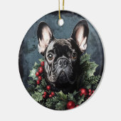 Kerstmis Franse Bulldog Holly Keramisch Ornament (Links)
