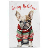 Kerstmis Franse bulldog in sneeuwvlokken Medium Cadeauzakje (Voorkant)