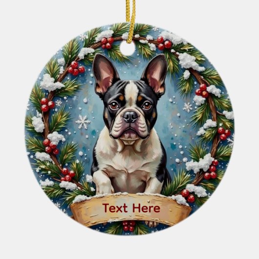 Kerstmis Franse Bulldog Keramisch Ornament (Voorkant)