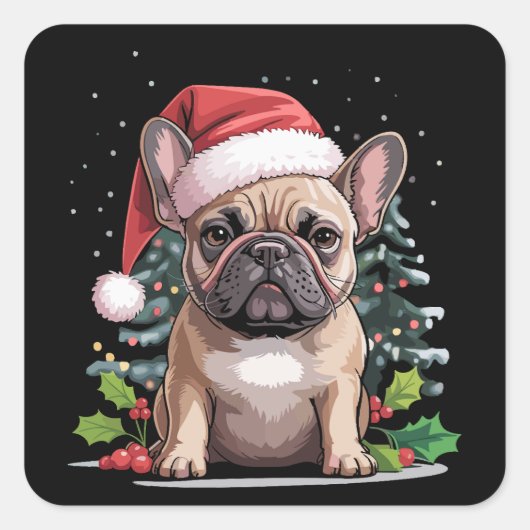 Kerstmis Franse Bulldog Liefhebber Hond Moeder Gra Vierkante Sticker (Voorkant)