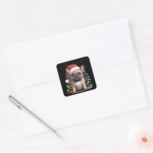 Kerstmis Franse Bulldog Liefhebber Hond Moeder Gra Vierkante Sticker (Envelop)