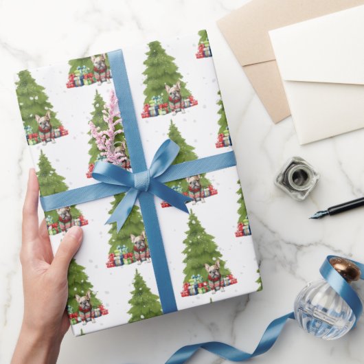 Kerstmis Franse Bulldog met geschenken Cadeaupapier (Geschenken)