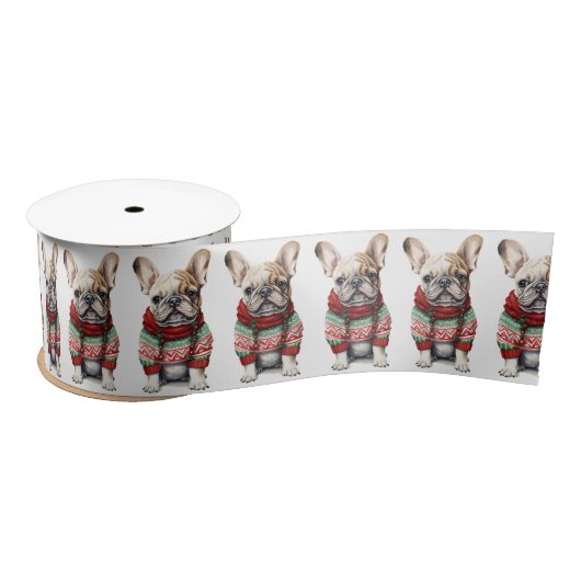 Kerstmis Franse Bulldog met trui Satijnen Lint (Spoel)