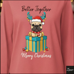 Kerstmis Franse Bulldog Rendier Sjaal Cadeau Tri-Blend Shirt