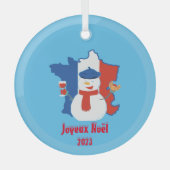 Kerstmis Franse vlag Sneeuwman Glas Ornament (Voorkant)