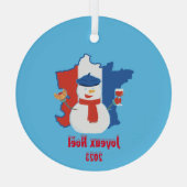 Kerstmis Franse vlag Sneeuwman Glas Ornament (Achterkant)