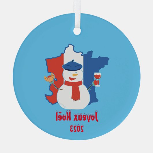 Kerstmis Franse vlag Sneeuwman Glas Ornament (Achterkant)