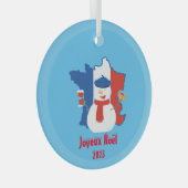 Kerstmis Franse vlag Sneeuwman Glas Ornament (Voorkant Rechts)