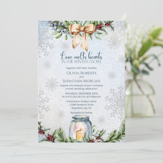 Kerstmis Frosty Snowly Winter bruiloft Kaart (Staand voorkant)