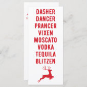Kerstmis Funny Alcohol Reindeer Names Card (Voorkant / Achterkant)