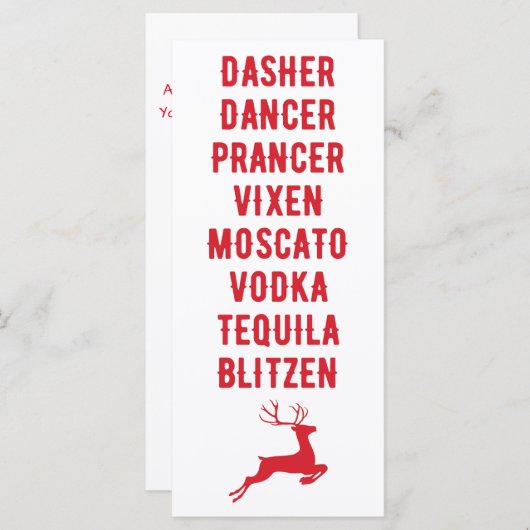 Kerstmis Funny Alcohol Reindeer Names Card (Voorkant / Achterkant)