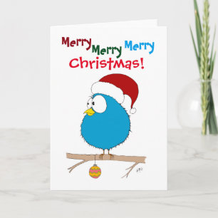 Kerstmis: Funny Bird (blauw) Feestdagen Kaart