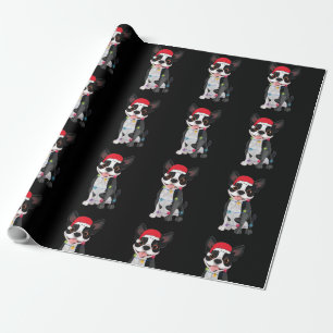 Kerstmis Funny Boston Terrier Lover Santa Hat Lig Cadeaupapier