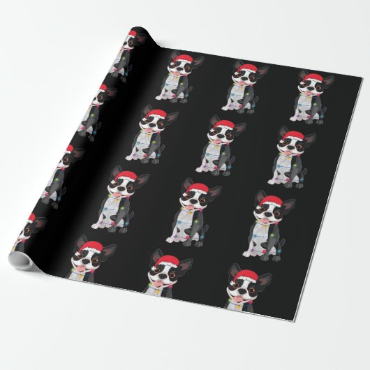 Kerstmis Funny Boston Terrier Lover Santa Hat Lig Cadeaupapier (Uitgerold)