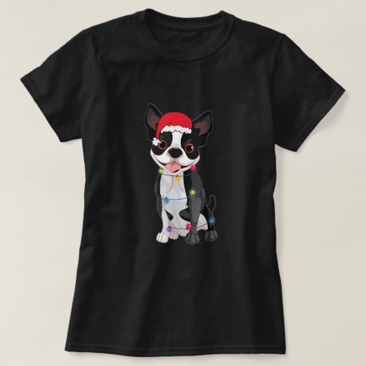 Kerstmis Funny Boston Terrier Lover Santa Hat Lig T-shirt (Design voorkant)