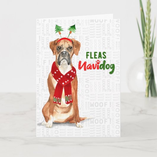 Kerstmis Funny Boxer Dog Fleas NaviDOG Feestdagen Kaart (Voorkant)