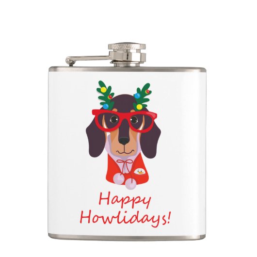 Kerstmis Funny Dog Dachshund Howlidays 6 oz. Heupfles (Voorkant)