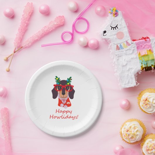 Kerstmis Funny Dog Dachshund Howlidays Papieren Bordje (Feest)