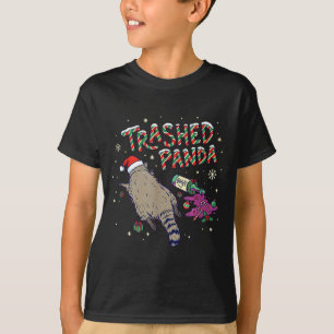Kerstmis Funny Trashed Panda Wasbeer Wordt Dronken T-shirt