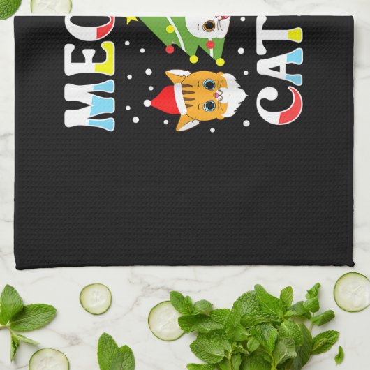 kerstmis Funny Xmas kat Meowy Catmas Theedoek (Gevouwen)