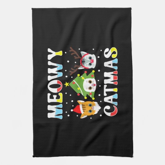 kerstmis Funny Xmas kat Meowy Catmas Theedoek (Verticaal)