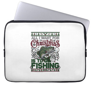 Kerstmis Ga Vissen Vis Santa Hoed Lichten Laptop Sleeve