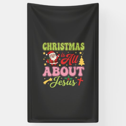 Kerstmis gaat helemaal over Jezus Retro Spandoek (Verticaal)