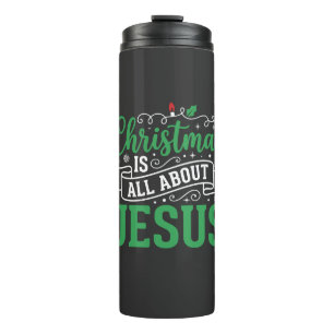 Kerstmis gaat helemaal over Jezus-typografie Thermosbeker