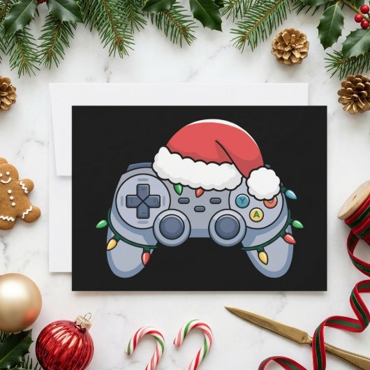 Kerstmis Gamecontroller Santa Hoed Verlichting Feestdagenkaart