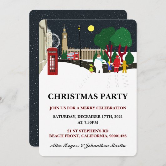 Kerstmis Gang in Londen Uitnodiging (Voorkant / Achterkant)