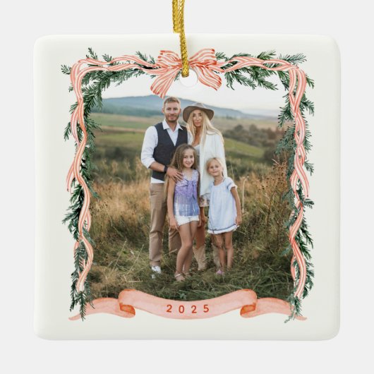 KERSTMIS GARLAND Foto Keramisch Ornament (Voorkant)