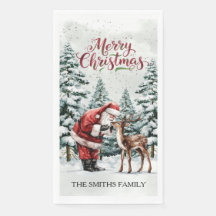 Kerstmis Gast Handdoek met Vintage Kerstman & Hert