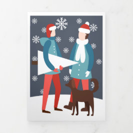 Kerstmis Gay Koppel Hond En Boom Persoonlijk Drieluik Wenskaart