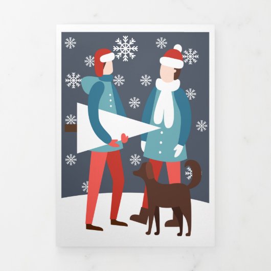 Kerstmis Gay Koppel Hond En Boom Persoonlijk Drieluik Wenskaart (Cover)