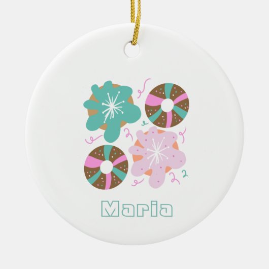 Kerstmis Gebeeldhouwde Donuts Roze Doodles Keramisch Ornament (Voorkant)
