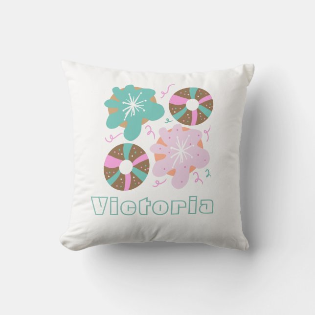 Kerstmis Gebeeldhouwde Donuts Roze Doodles    Kussen (Voorkant)